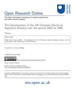 The Development of the UK Domestic Electrical Appliance Industry Over the Period 1963 to 1990