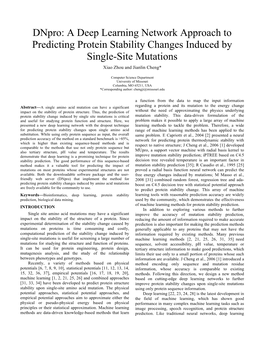 Dnpro: a Deep Learning Network Approach to Predicting Protein Stability Changes Induced by Single-Site Mutations Xiao Zhou and Jianlin Cheng*