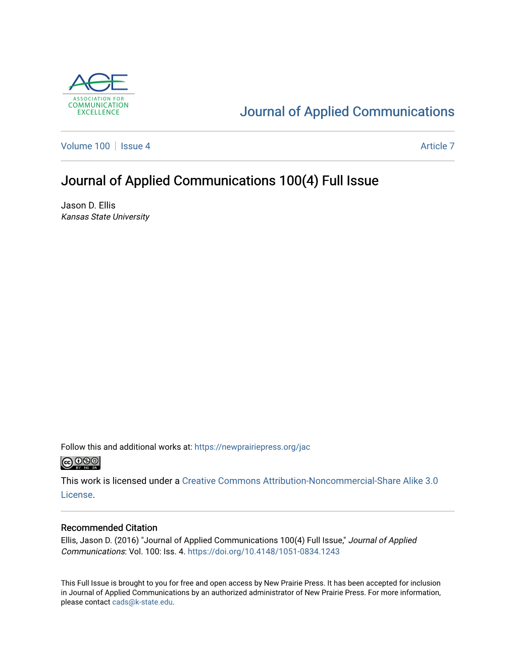 Journal of Applied Communications 100(4) Full Issue