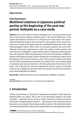 Multilevel Relations in Japanese Political Parties at the Beginning of the Post-War Period: Hokkaido As a Case Study