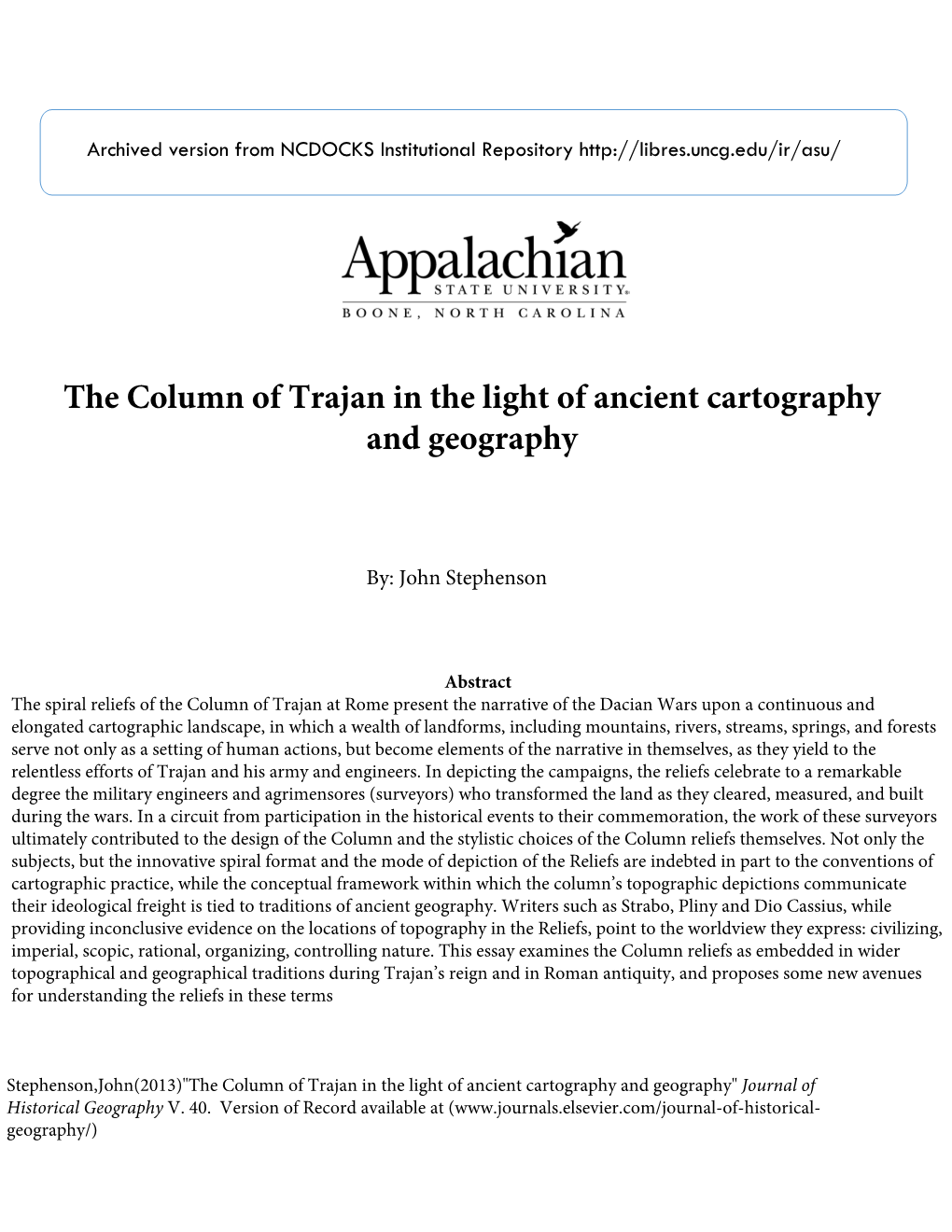 The Column of Trajan in the Light of Ancient Cartography and Geography