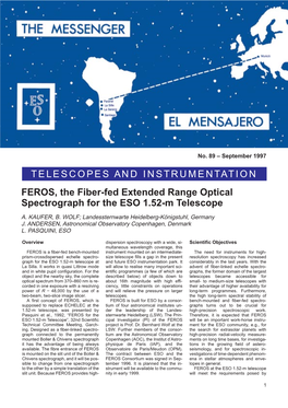 FEROS, the Fiber-Fed Extended Range Optical Spectrograph for the ESO 1.52-M Telescope
