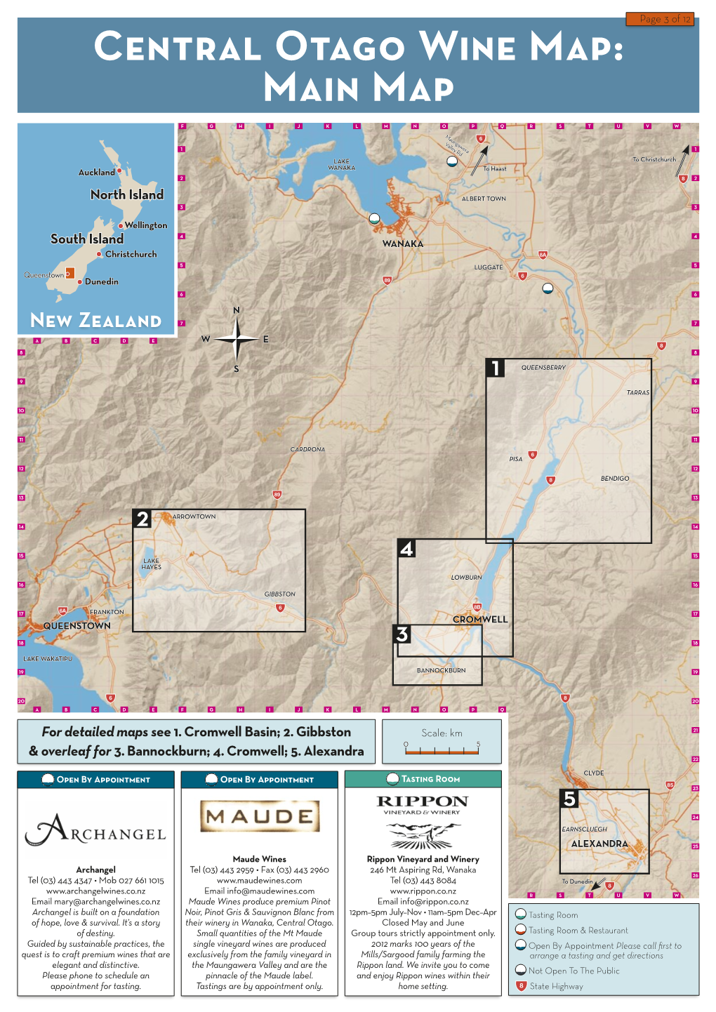 Central Otago Wine Map: Main Map