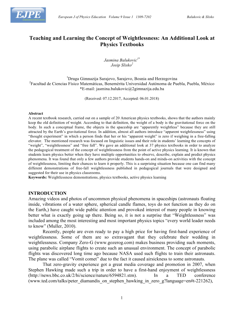 Teaching and Learning the Concept of Weightlessness: an Additional Look at Physics Textbooks