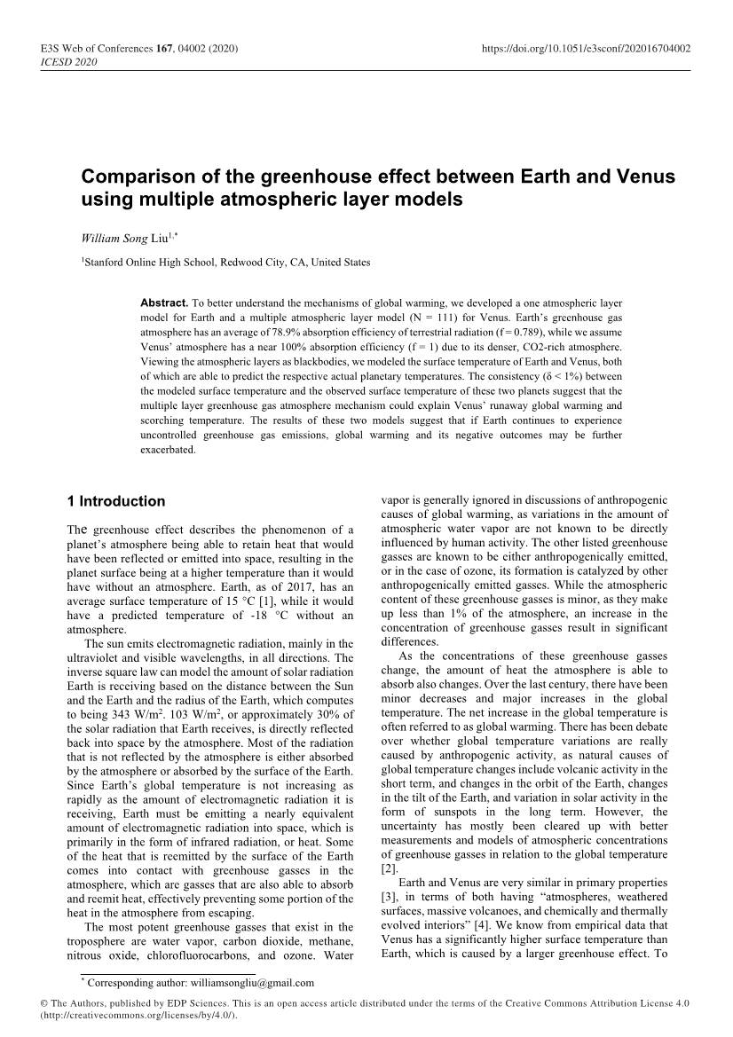 Comparison of the Greenhouse Effect Between Earth and Venus Using Multiple Atmospheric Layer Models