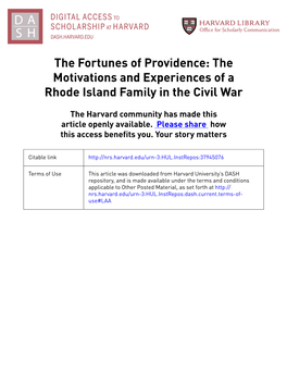 The Fortunes of Providence: the Motivations and Experiences of a Rhode Island Family in the Civil War