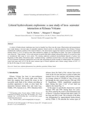 Littoral Hydrovolcanic Explosions: a Case Study of Lava±Seawater Interaction at Kilauea Volcano Tari N