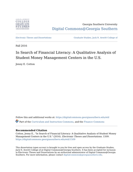 In Search of Financial Literacy: a Qualitative Analysis of Student Money Management Centers in the U.S