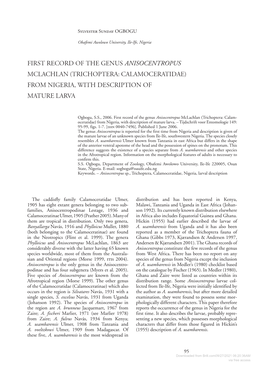 First Record of the Genus Anisocentropus Mclachlan (Trichoptera: Calamoceratidae) from Nigeria, with Description of Mature Larva