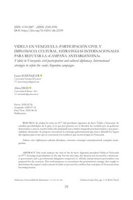 Videla En Venezuela: Participación Civil Y Diplomacia Cultural