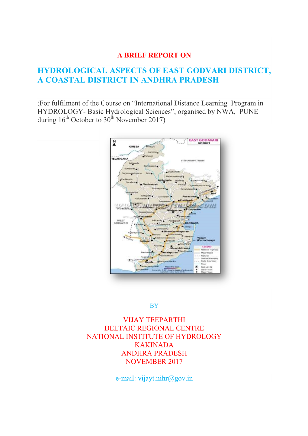 Hydrological Aspects of East Godvari District, a Coastal District in Andhra Pradesh