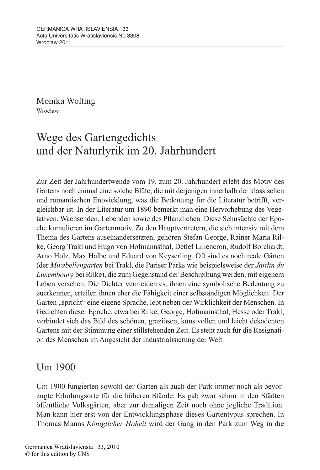 Wege Des Gartengedichts Und Der Naturlyrik Im 20. Jahrhundert