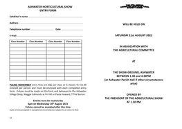 Ashwater Horticultural Show Entry Form