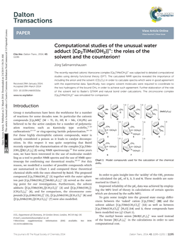 Computational Studies of the Unusual Water Adduct [Cp2time (OH2)]: the Roles of the Solvent and the Counterion