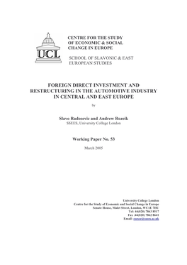 Foreign Direct Investment and Restructuring in the Automotive Industry in Central and East Europe