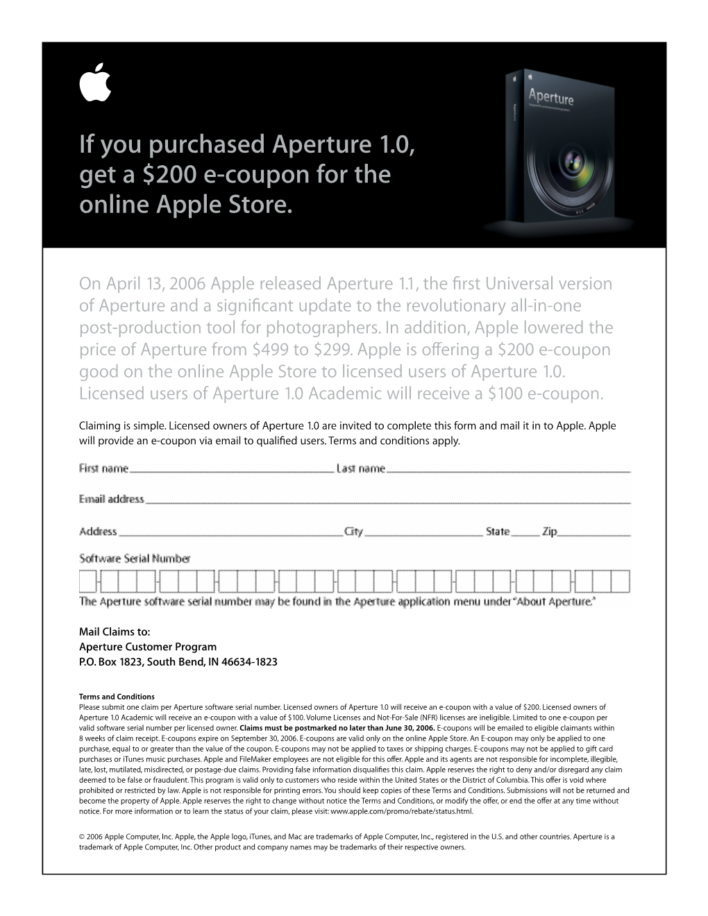 If You Purchased Aperture 1.0, Get a $200 E-Coupon for the Online Apple Store