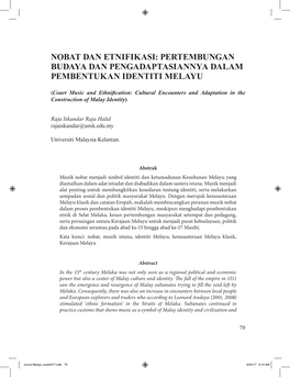 Nobat Dan Etnifikasi: Pertembungan Budaya Dan Pengadaptasiannya Dalam Pembentukan Identiti Melayu
