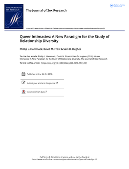 Queer Intimacies: a New Paradigm for the Study of Relationship Diversity