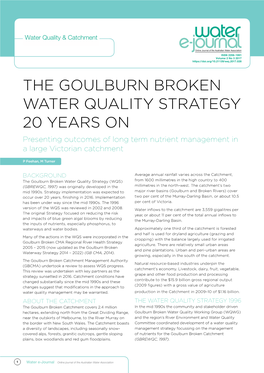 The Goulburn Broken Water Quality Strategy 20 Years on Presenting Outcomes of Long Term Nutrient Management in a Large Victorian Catchment