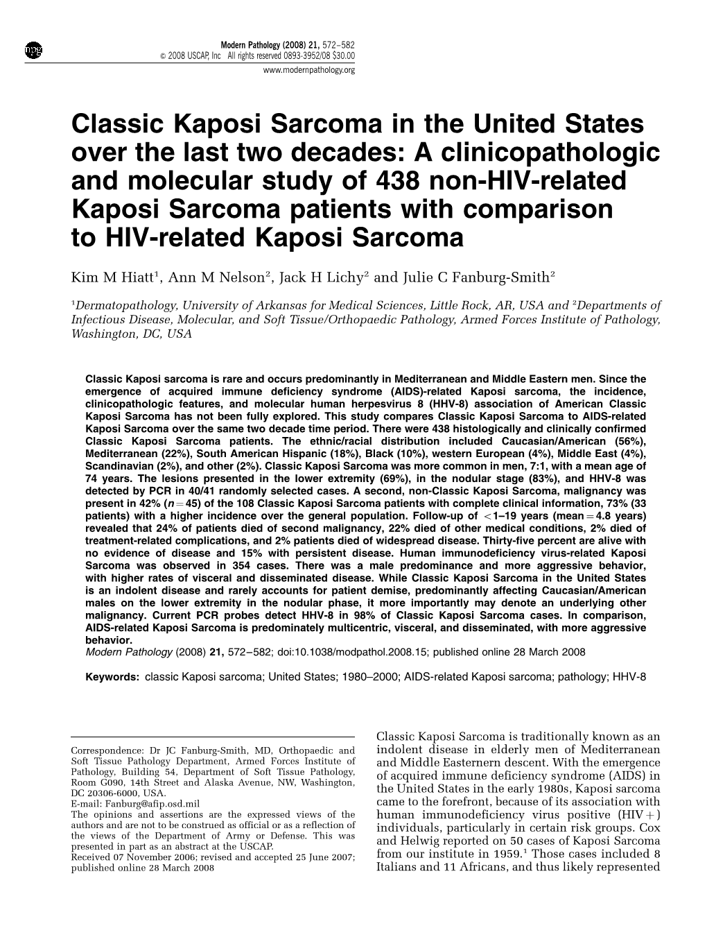 Classic Kaposi Sarcoma in the United States Over the Last Two