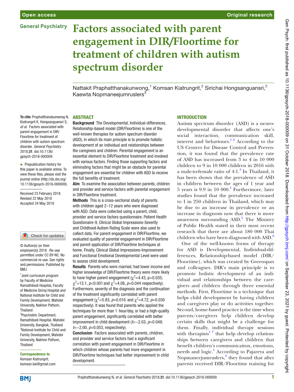 Factors Associated with Parent Engagement in DIR/Floortime for Treatment of Children with Autism Spectrum Disorder