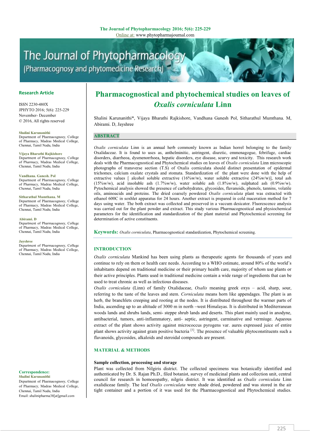 Pharmacognostical and Phytochemical Studies on Leaves Of