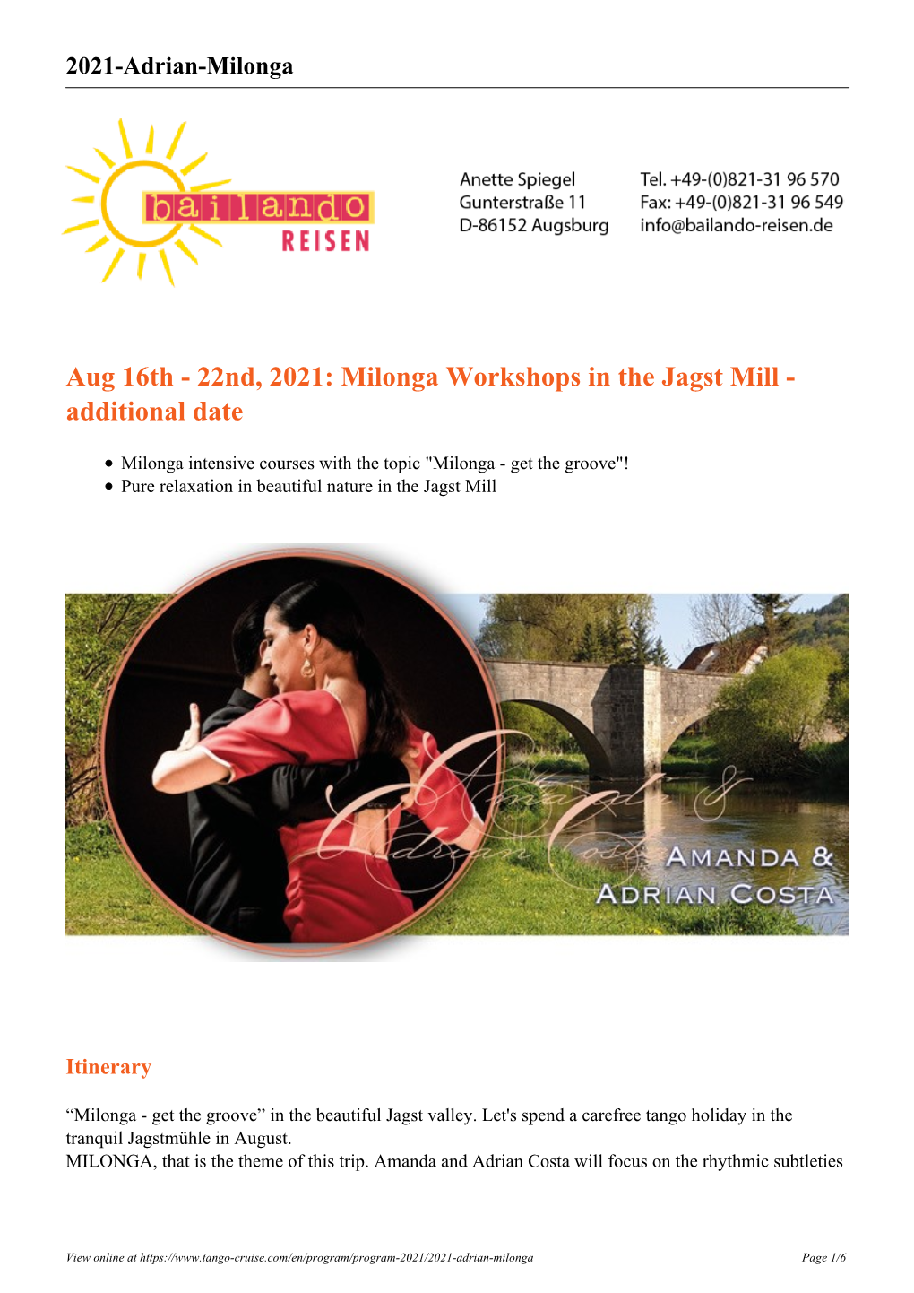 Milonga Workshops in the Jagst Mill - Additional Date