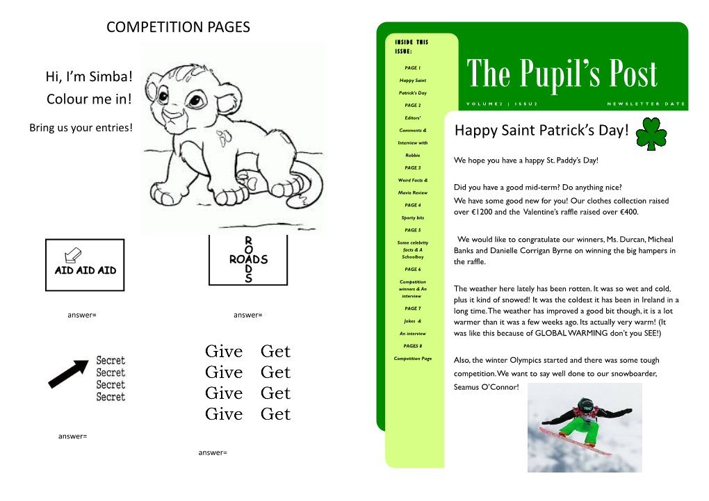 COMPETITION PAGES Happy Saint Patrick's Day!