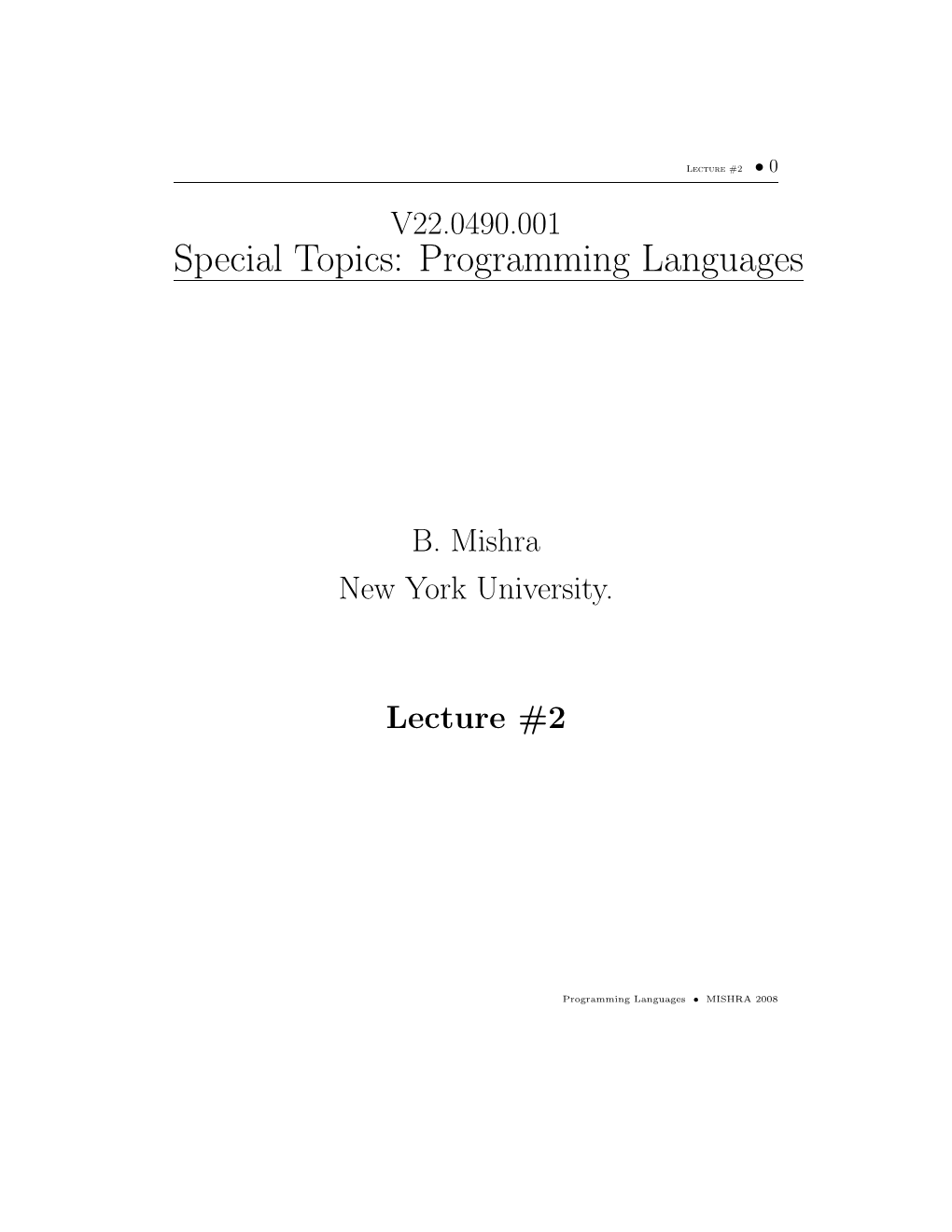 Special Topics: Programming Languages