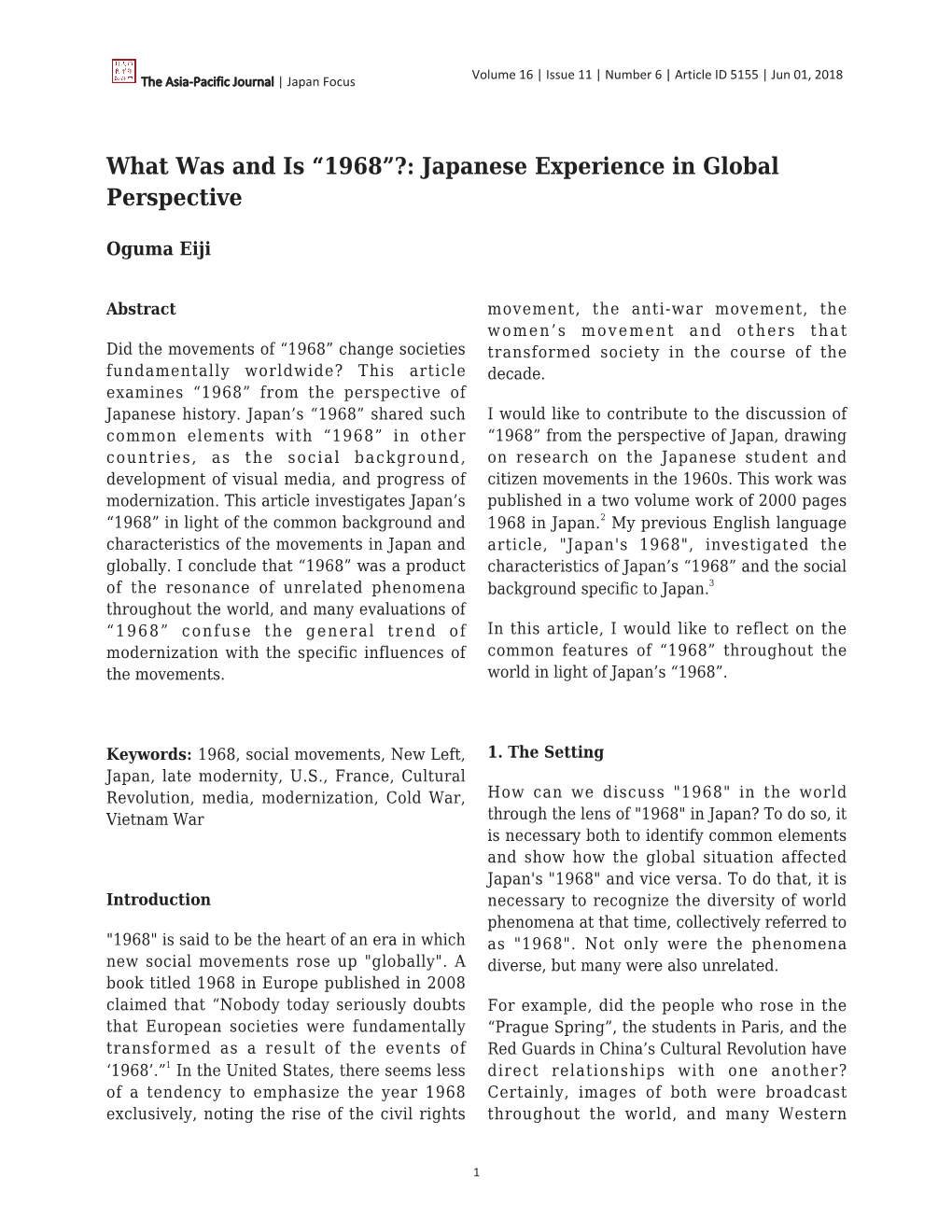 What Was and Is “1968”?: Japanese Experience in Global Perspective