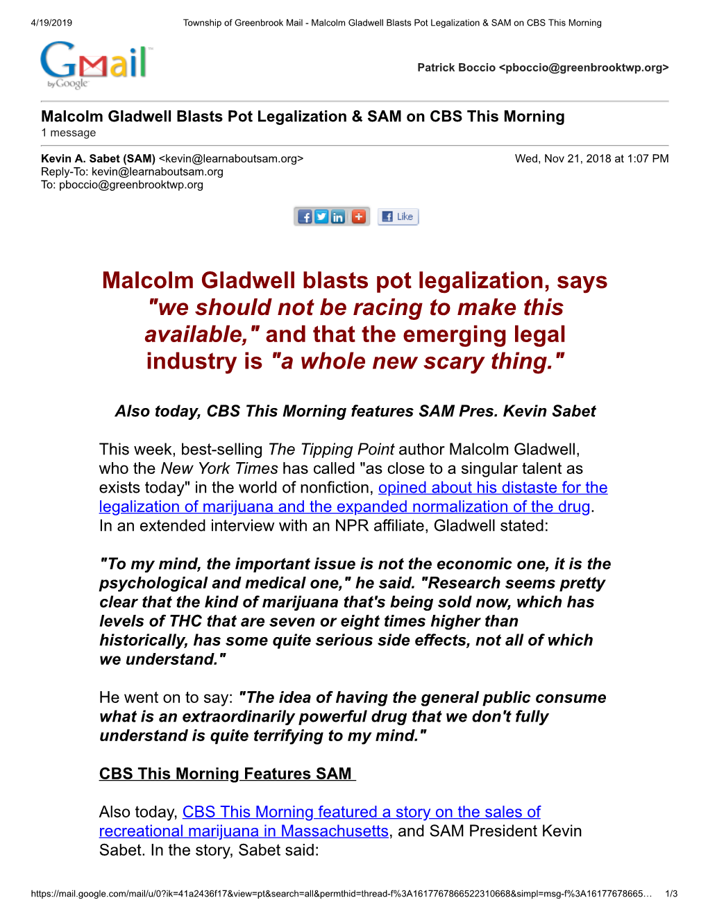 Malcolm Gladwell Blasts Pot Legalization, Says "We Should Not Be Racing to Make This Available," and That the Emerging Legal Industry Is "A Whole New Scary Thing."