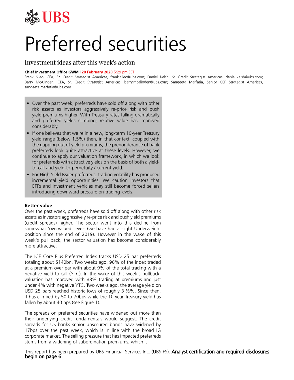 Preferred Securities Investment Ideas After This Week's Action