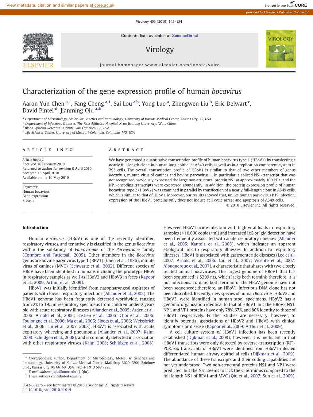 Characterization of the Gene Expression Profile of Human Bocavirus