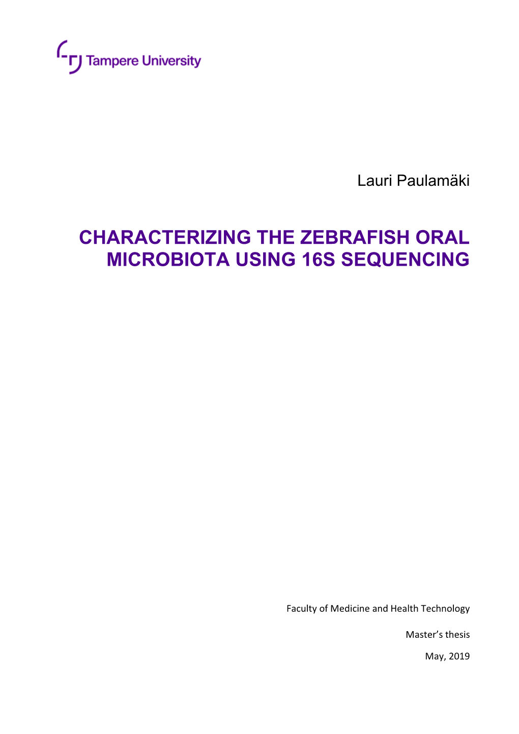 Characterizing the Zebrafish Oral Microbiota Using 16S Sequencing