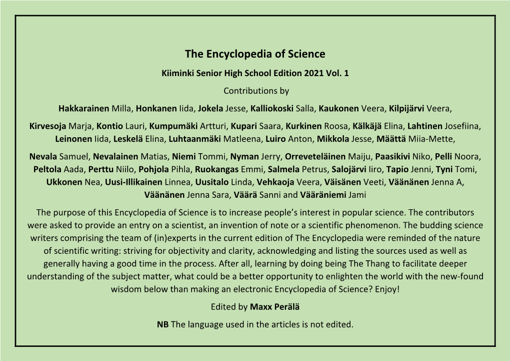 The Encyclopedia of Science Kiiminki Senior High School Edition 2021 Vol