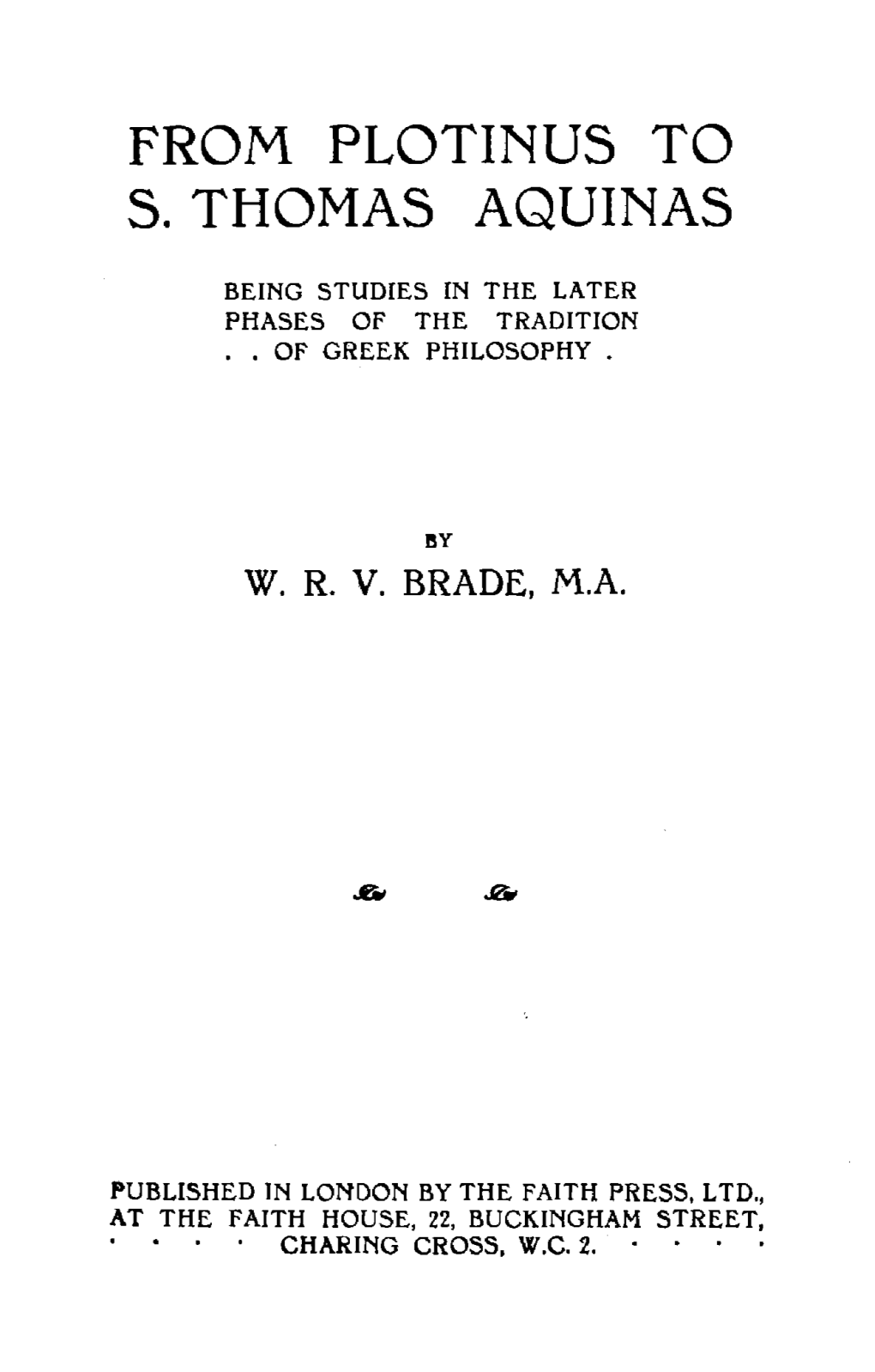 From Plotinus to S. Thomas Aquinas