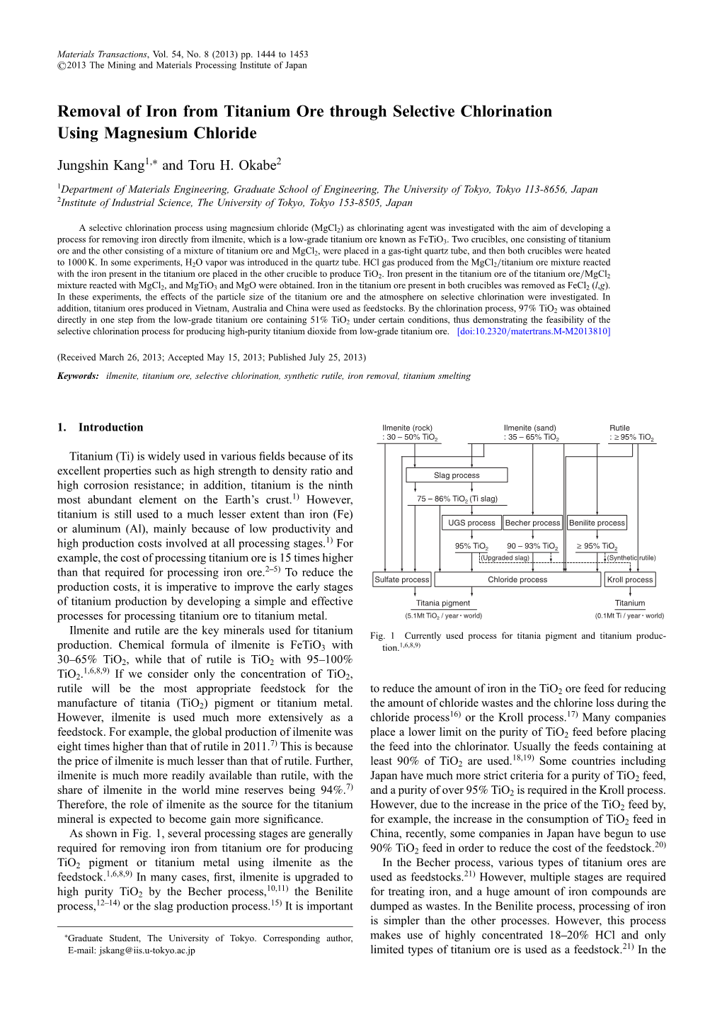 Removal of Iron from Titanium Ore Through Selective Chlorination Using Magnesium Chloride