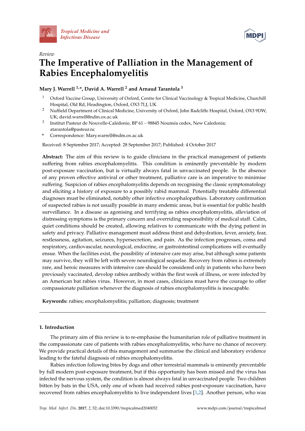 The Imperative of Palliation in the Management of Rabies Encephalomyelitis