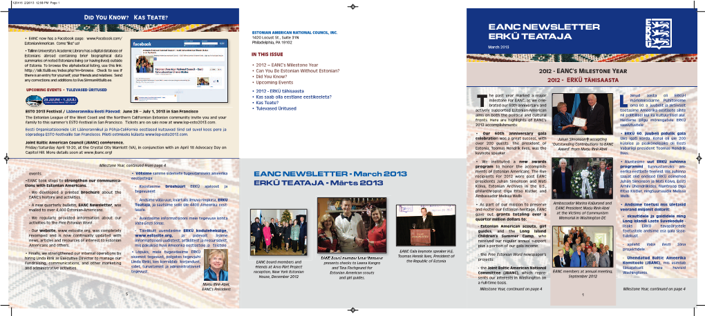 Erkü Teataja Eanc Newsletter