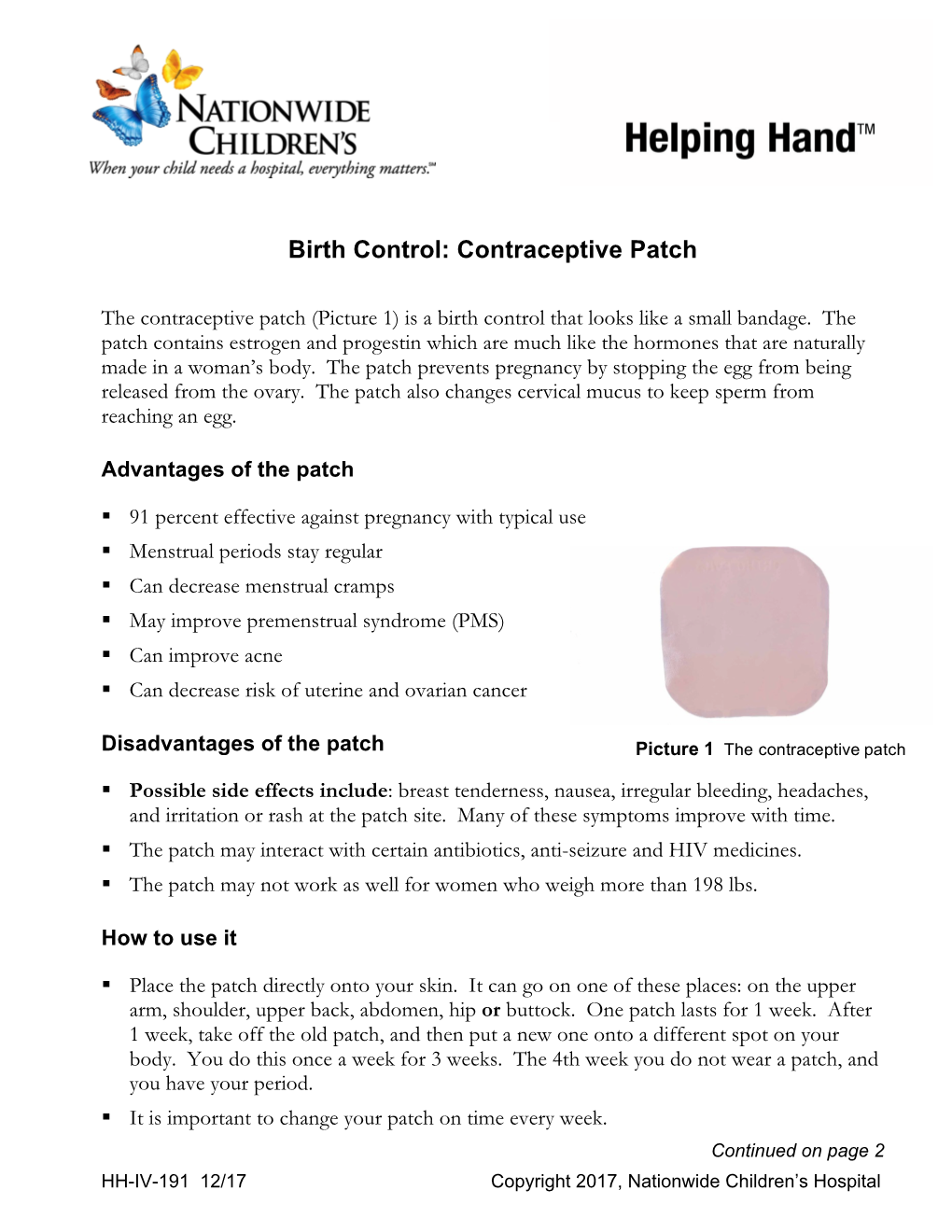 Birth Control: Contraceptive Patch