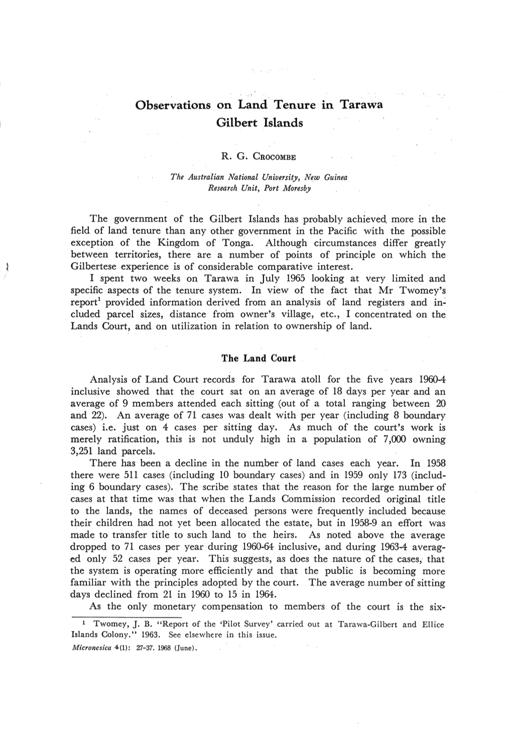 L Observations on Land Tenure in Tarawa Gilbert Islands