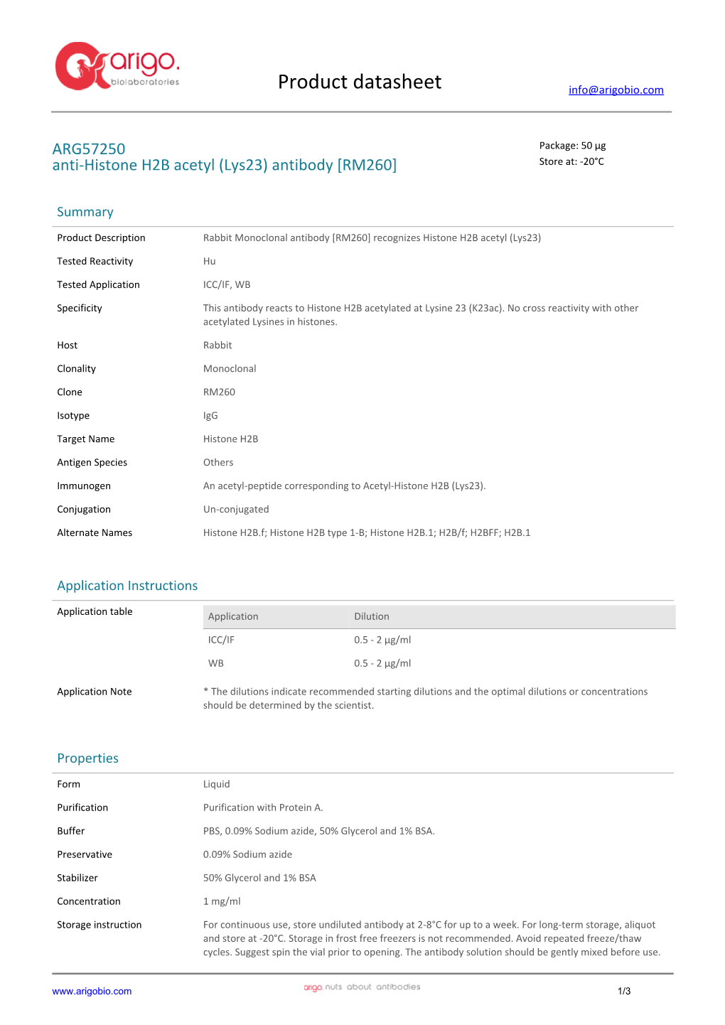 Anti-Histone H2B Acetyl (Lys23) Antibody [RM260] (ARG57250)