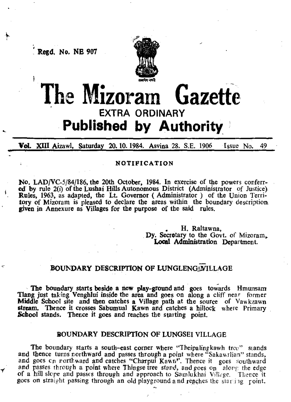 The Mizoram Gazette· EXTRA ORDINARY Published by Authority'