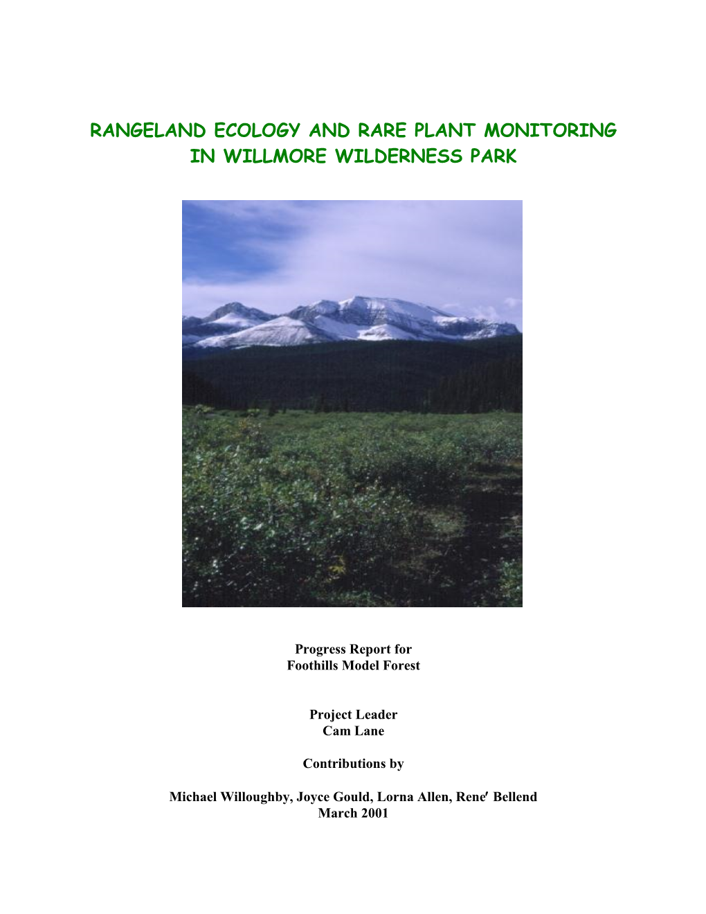 Rangeland Monitoring in Willmore Wilderness Park