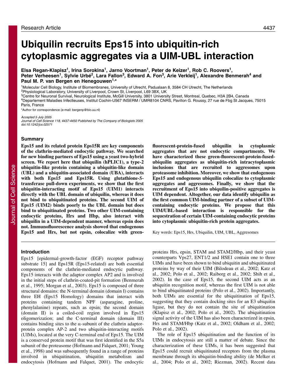 Ubiquilin Recruits Eps15 Into Ubiquitin-Rich Cytoplasmic Aggregates Via a UIM-UBL Interaction