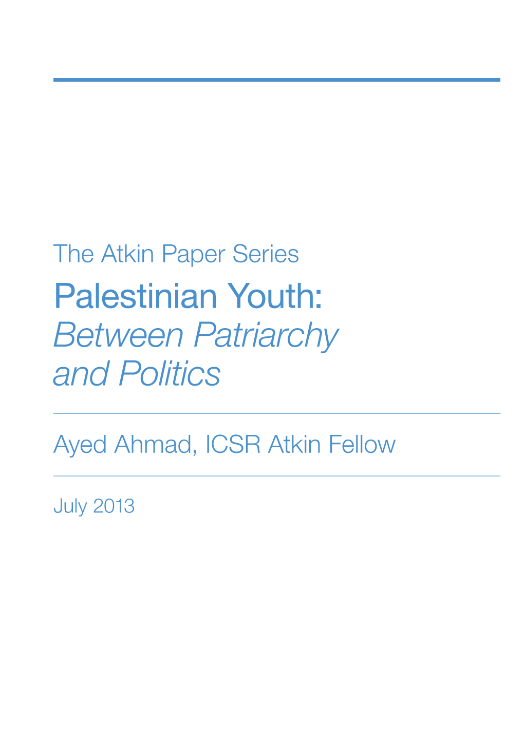 Palestinian Youth: Between Patriarchy and Politics