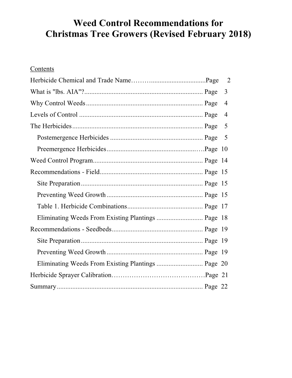 Weed Control Recommendations for Christmas Tree Growers (Revised February 2018)