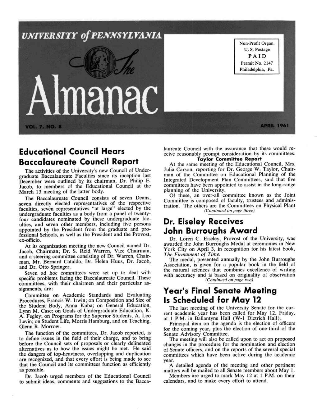 Almanac, April 1961