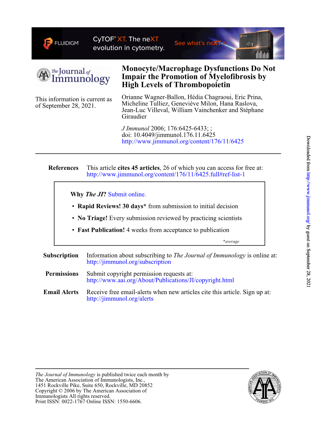 High Levels of Thrombopoietin Impair the Promotion of Myelofibrosis by Monocyte/Macrophage Dysfunctions Do