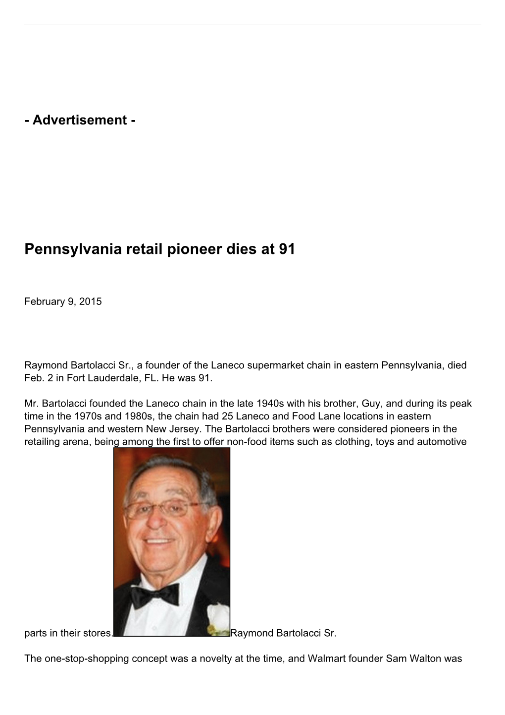 Pennsylvania Retail Pioneer Dies at 91
